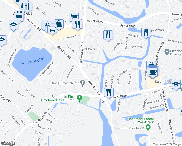 map of restaurants, bars, coffee shops, grocery stores, and more near 5228 Westhaven Crescent in Virginia Beach