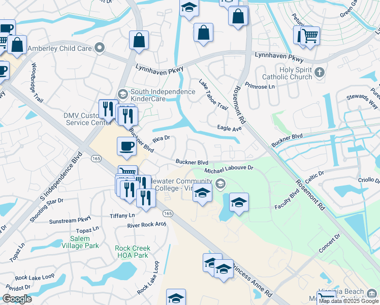 map of restaurants, bars, coffee shops, grocery stores, and more near 1407 Canadian Court in Virginia Beach