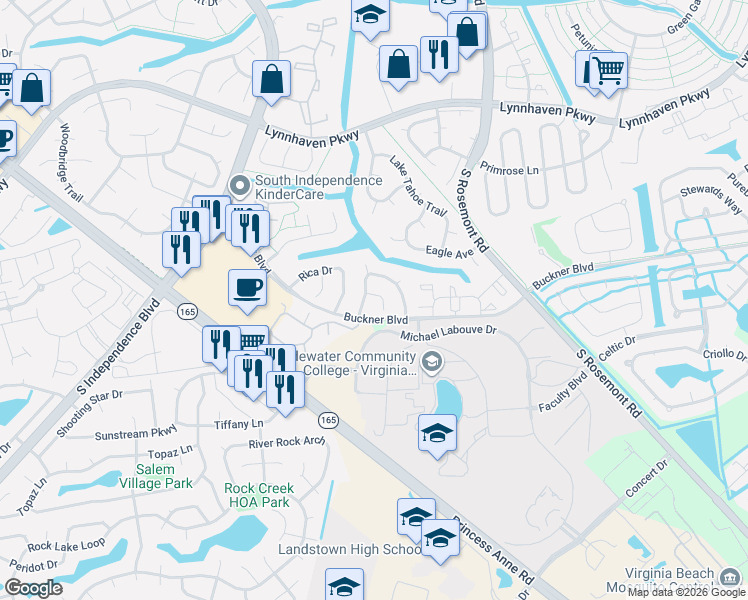 map of restaurants, bars, coffee shops, grocery stores, and more near 3772 Canadian Arch in Virginia Beach