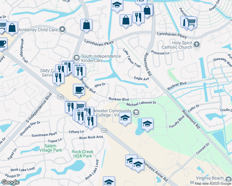 map of restaurants, bars, coffee shops, grocery stores, and more near 1401 Canadian Court in Virginia Beach