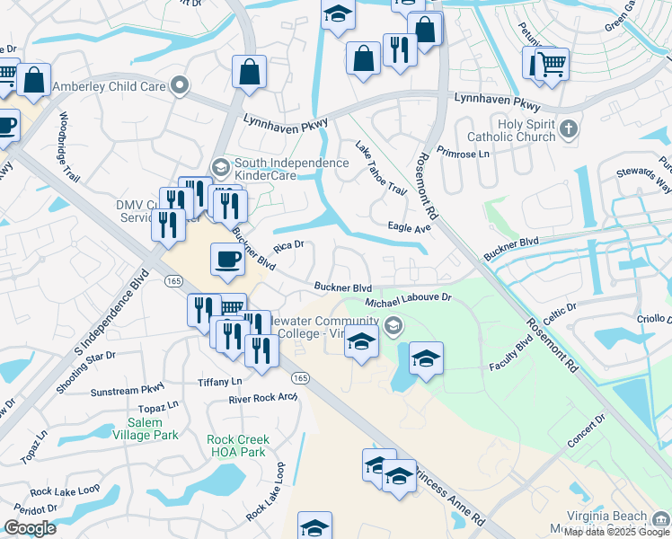 map of restaurants, bars, coffee shops, grocery stores, and more near 1401 Canadian Court in Virginia Beach