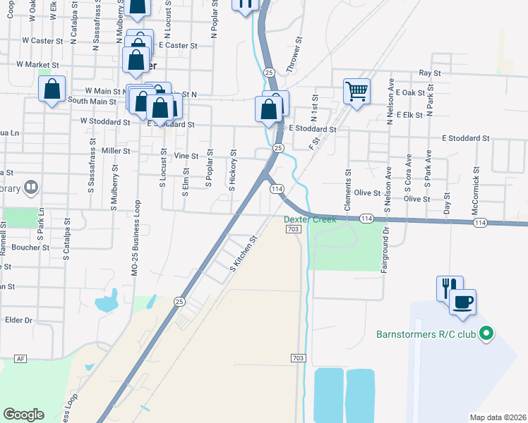 map of restaurants, bars, coffee shops, grocery stores, and more near 370 South Kitchen Street in Dexter