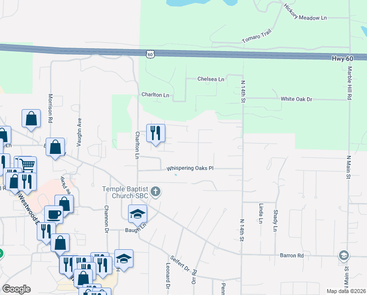 map of restaurants, bars, coffee shops, grocery stores, and more near 1830 Renee Avenue in Poplar Bluff