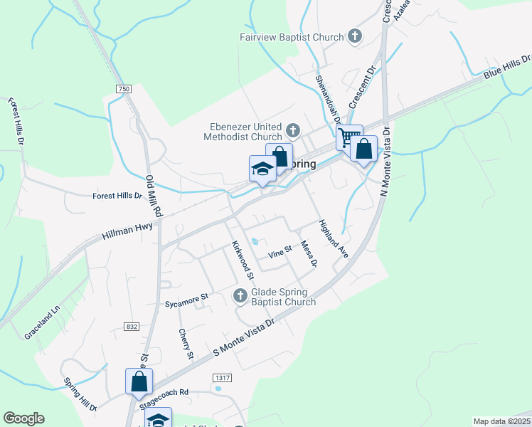 map of restaurants, bars, coffee shops, grocery stores, and more near 320 Stadium Street in Glade Spring