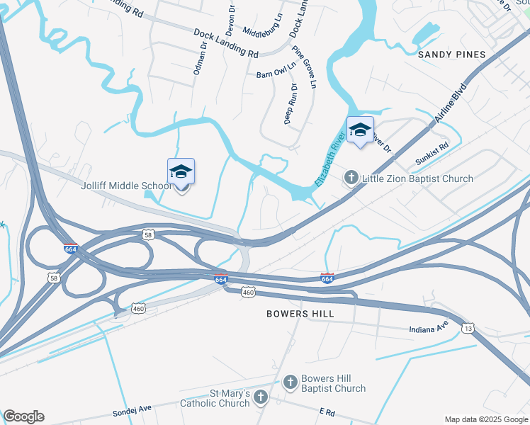 map of restaurants, bars, coffee shops, grocery stores, and more near 940 Flintfield Crescent in Chesapeake
