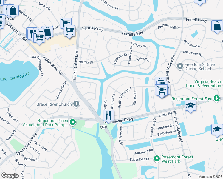 map of restaurants, bars, coffee shops, grocery stores, and more near 4940 Rugby Road in Virginia Beach
