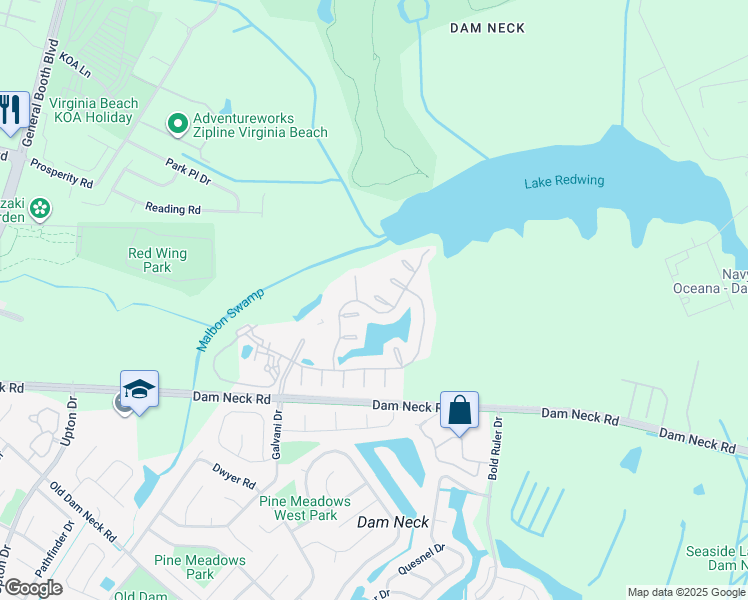 map of restaurants, bars, coffee shops, grocery stores, and more near 1105 Trieste Court in Virginia Beach