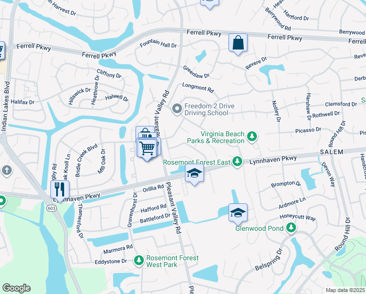 map of restaurants, bars, coffee shops, grocery stores, and more near 1235 Quarter Way in Virginia Beach