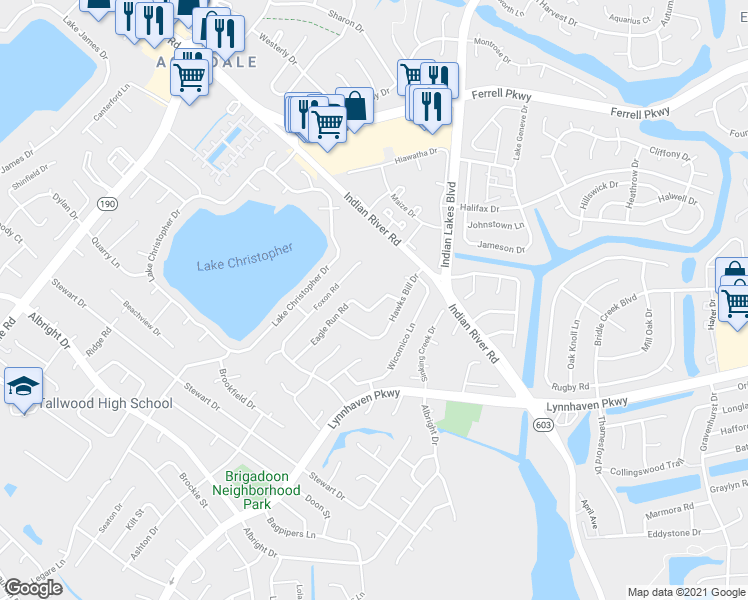 map of restaurants, bars, coffee shops, grocery stores, and more near 5116 Eagle Run Road in Virginia Beach
