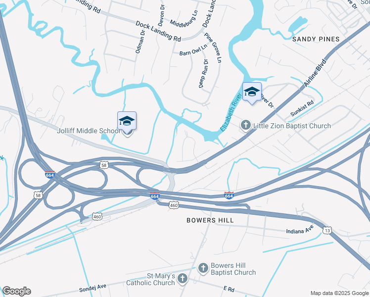 map of restaurants, bars, coffee shops, grocery stores, and more near 940 Flintfield Crescent in Chesapeake