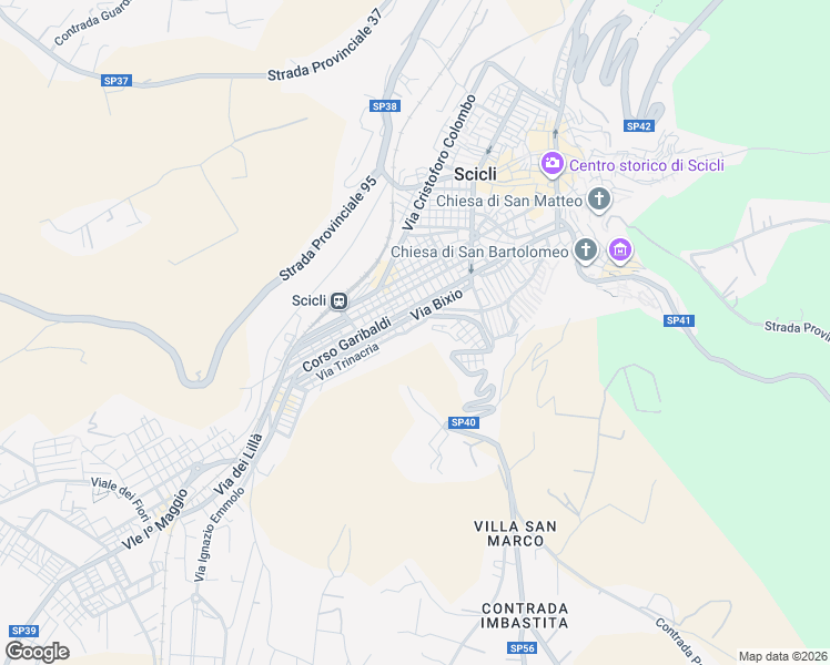 map of restaurants, bars, coffee shops, grocery stores, and more near 231 Via Cappuccini in Scicli