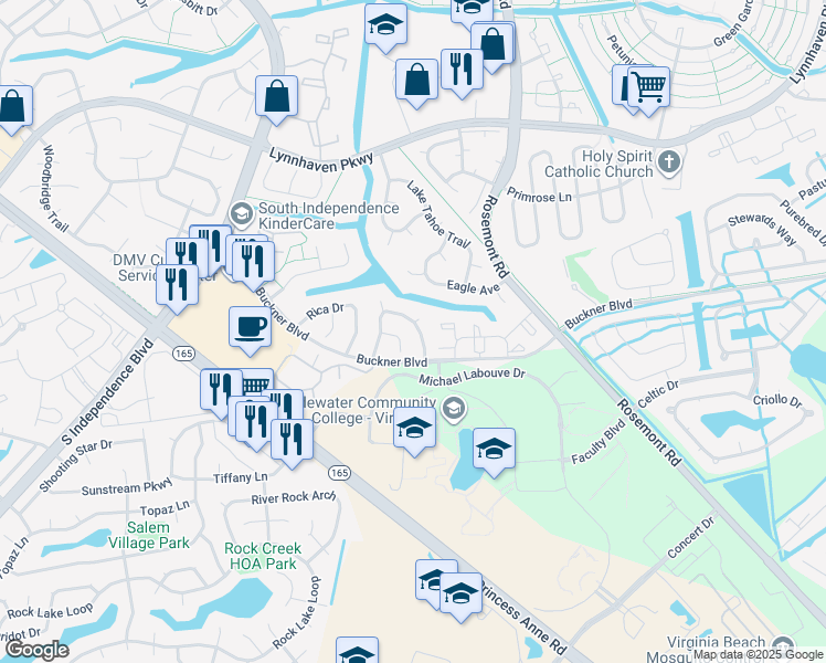 map of restaurants, bars, coffee shops, grocery stores, and more near 3725 Canadian Arch in Virginia Beach