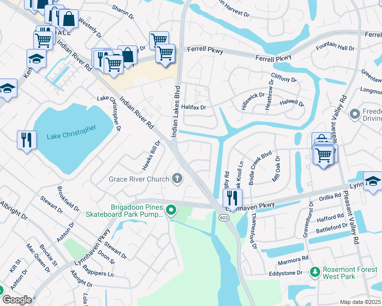 map of restaurants, bars, coffee shops, grocery stores, and more near 1616 Sudbury Court in Virginia Beach