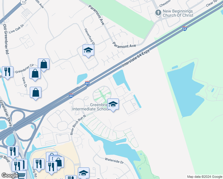 map of restaurants, bars, coffee shops, grocery stores, and more near 2006 Woodgate Arch in Chesapeake