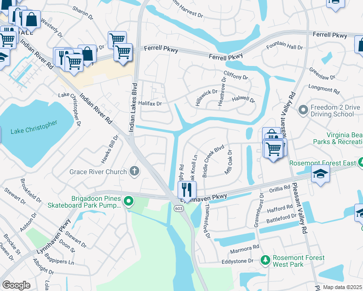 map of restaurants, bars, coffee shops, grocery stores, and more near 4940 Rugby Road in Virginia Beach