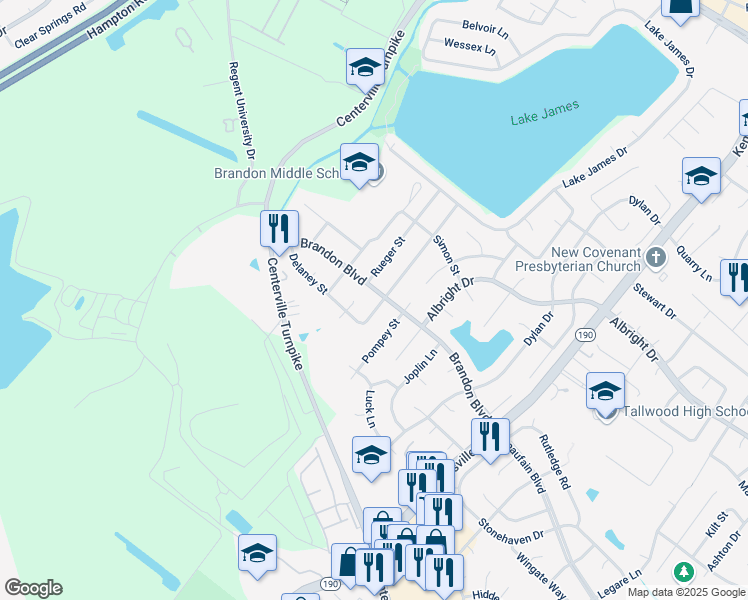 map of restaurants, bars, coffee shops, grocery stores, and more near 1802 Rich Court in Virginia Beach
