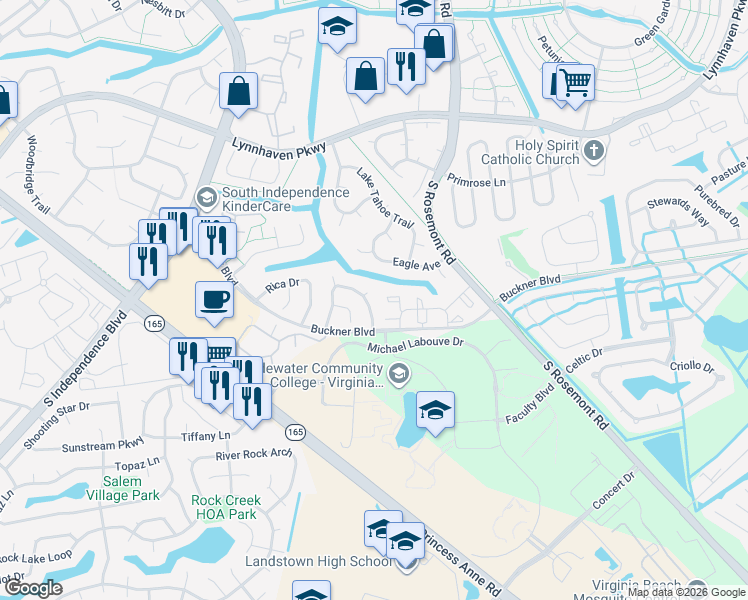 map of restaurants, bars, coffee shops, grocery stores, and more near 3725 Canadian Arch in Virginia Beach
