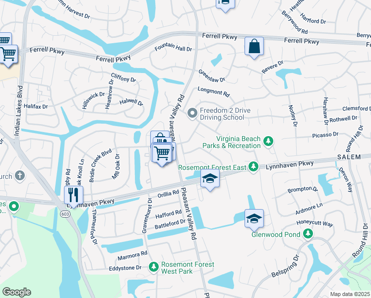 map of restaurants, bars, coffee shops, grocery stores, and more near 1246 Quarter Way in Virginia Beach