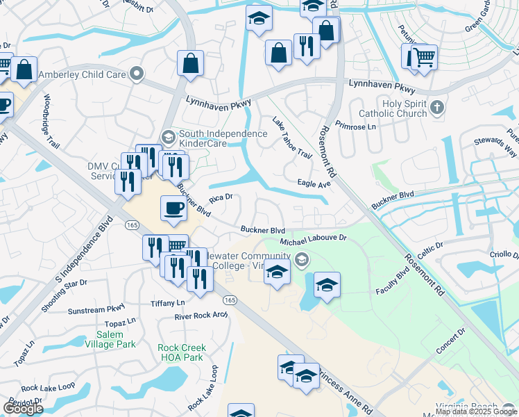 map of restaurants, bars, coffee shops, grocery stores, and more near 1402 Canadian Court in Virginia Beach