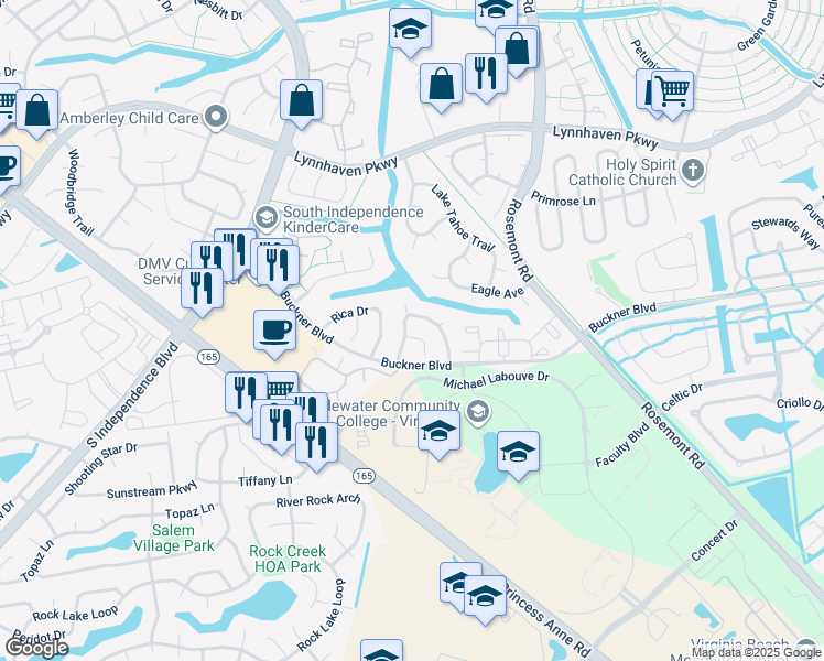 map of restaurants, bars, coffee shops, grocery stores, and more near 1402 Canadian Court in Virginia Beach