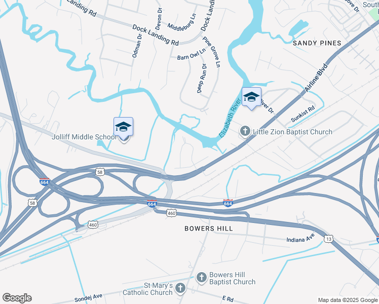 map of restaurants, bars, coffee shops, grocery stores, and more near 904 Flintfield Crescent in Chesapeake