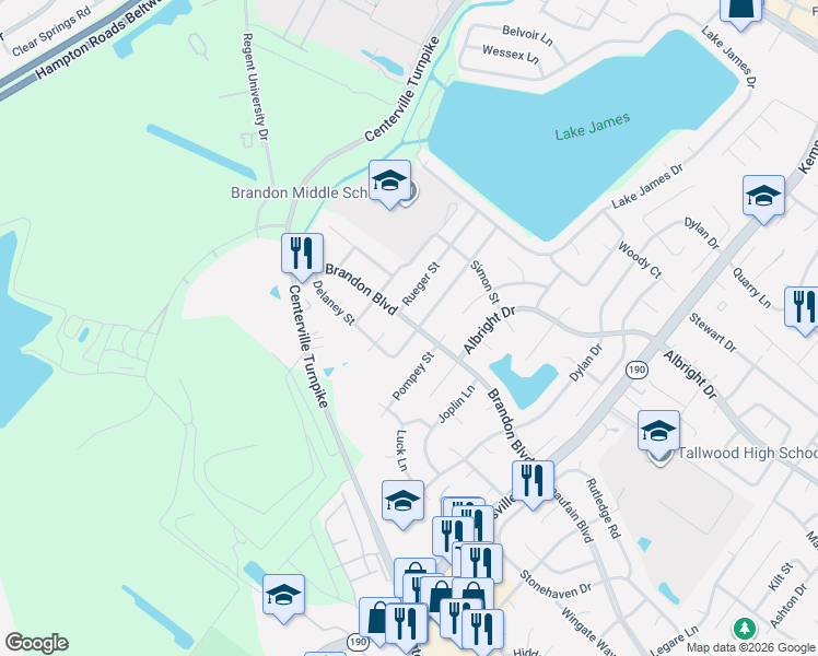 map of restaurants, bars, coffee shops, grocery stores, and more near 1802 Rich Court in Virginia Beach
