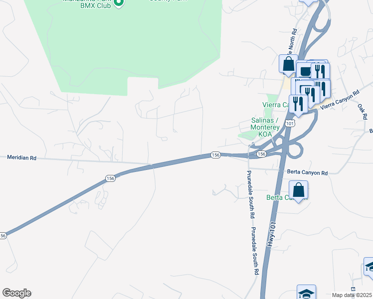 map of restaurants, bars, coffee shops, grocery stores, and more near 101 California 156 in Prunedale