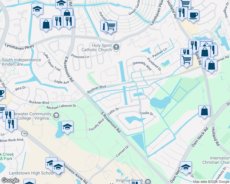 map of restaurants, bars, coffee shops, grocery stores, and more near 1508 Colt Court in Virginia Beach