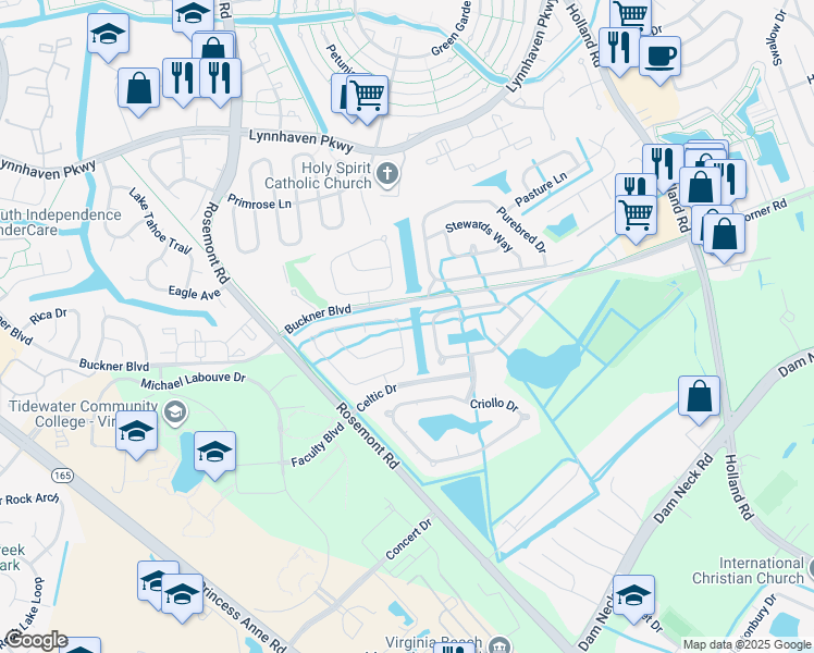 map of restaurants, bars, coffee shops, grocery stores, and more near 3701 Light Horse Loop in Virginia Beach