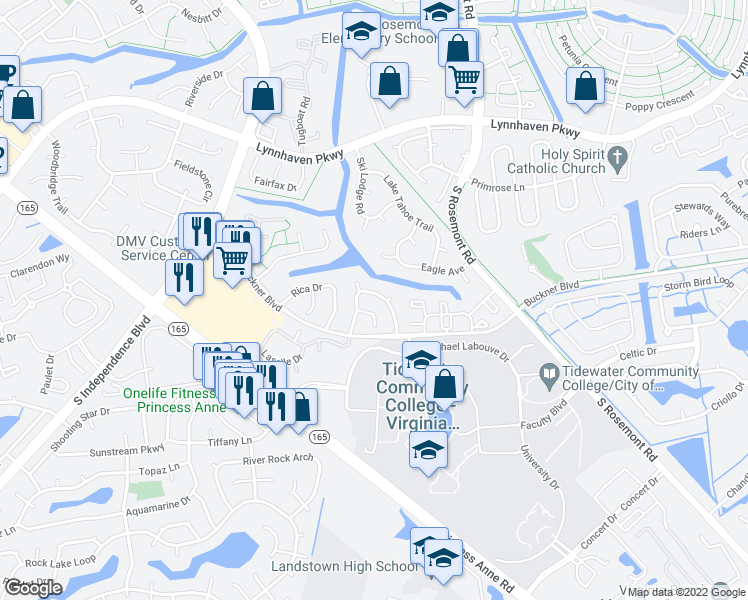 map of restaurants, bars, coffee shops, grocery stores, and more near 3741 Canadian Arch in Virginia Beach