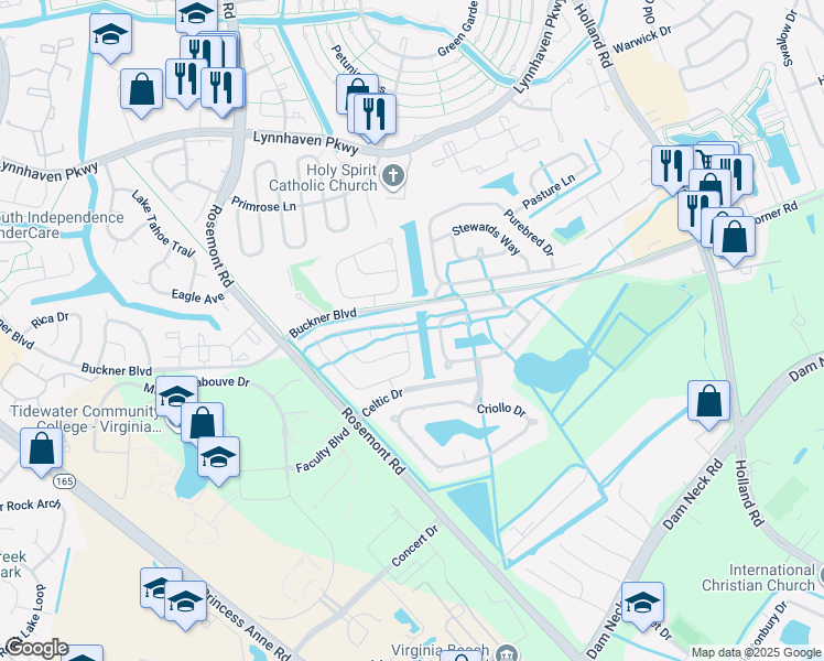 map of restaurants, bars, coffee shops, grocery stores, and more near 3701 Light Horse Loop in Virginia Beach
