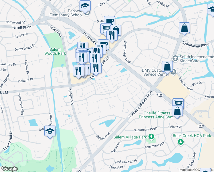 map of restaurants, bars, coffee shops, grocery stores, and more near 1685 Halesworth Lane in Virginia Beach