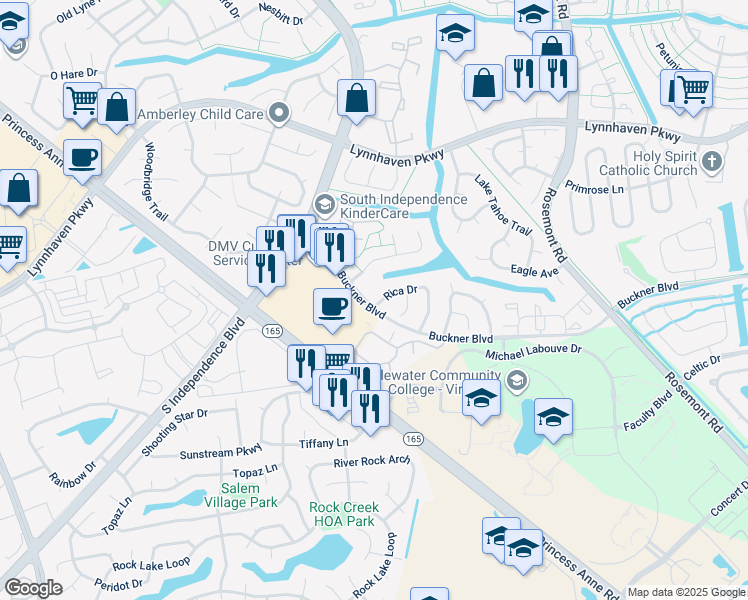 map of restaurants, bars, coffee shops, grocery stores, and more near 3971 Rica Drive in Virginia Beach