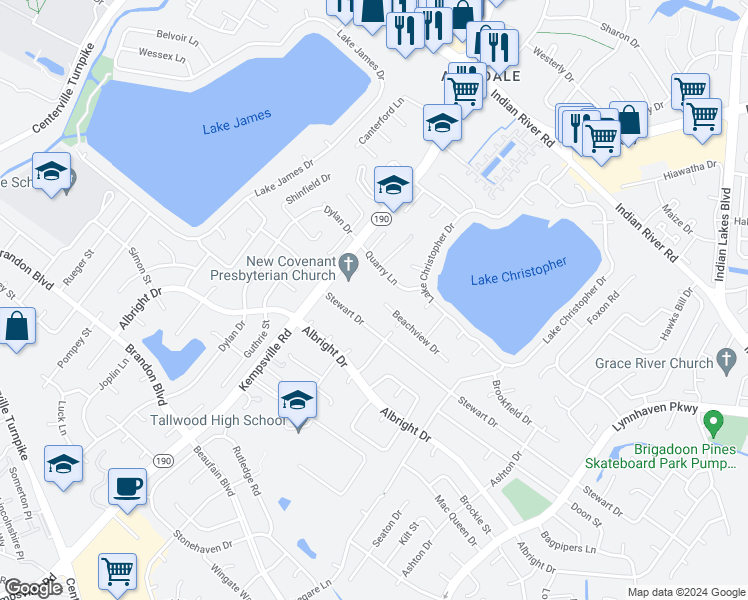 map of restaurants, bars, coffee shops, grocery stores, and more near 1565 Beachview Drive in Virginia Beach