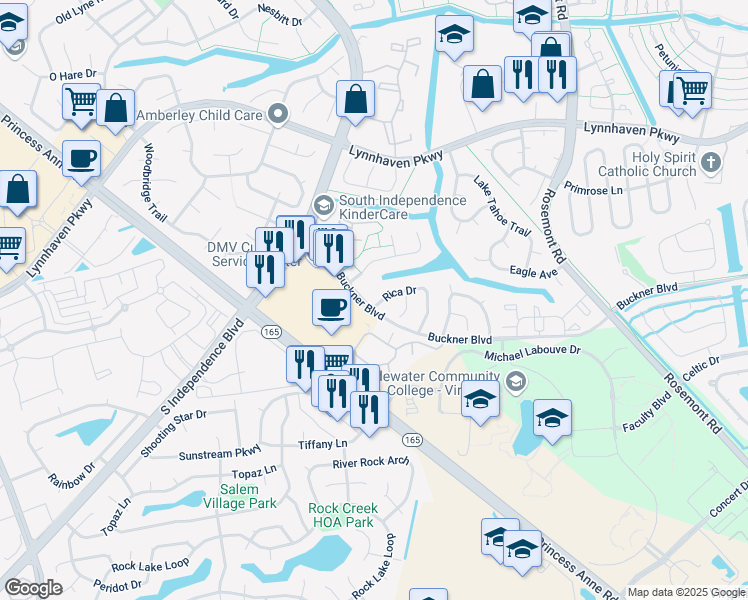 map of restaurants, bars, coffee shops, grocery stores, and more near 3971 Rica Drive in Virginia Beach