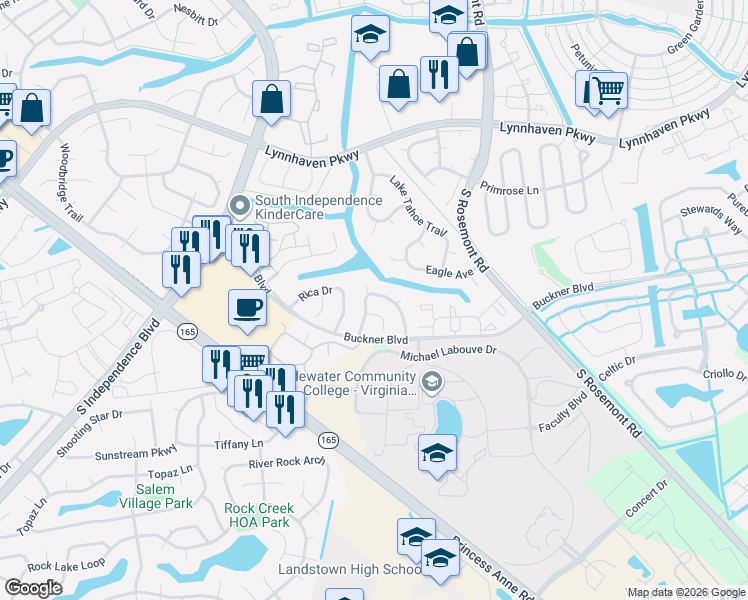 map of restaurants, bars, coffee shops, grocery stores, and more near 3772 Canadian Arch in Virginia Beach
