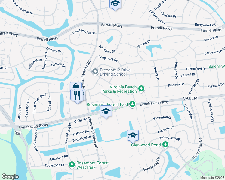 map of restaurants, bars, coffee shops, grocery stores, and more near 1616 Rodeo Drive in Virginia Beach