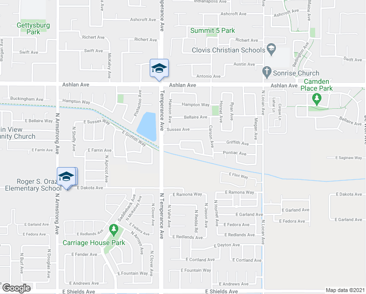 map of restaurants, bars, coffee shops, grocery stores, and more near 3550 Hanson Avenue in Clovis