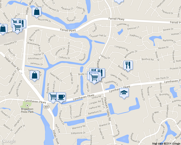 map of restaurants, bars, coffee shops, grocery stores, and more near 1331 Bridle Creek Boulevard in Virginia Beach