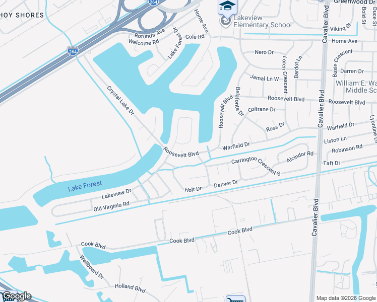 map of restaurants, bars, coffee shops, grocery stores, and more near 1409 Roosevelt Boulevard in Portsmouth