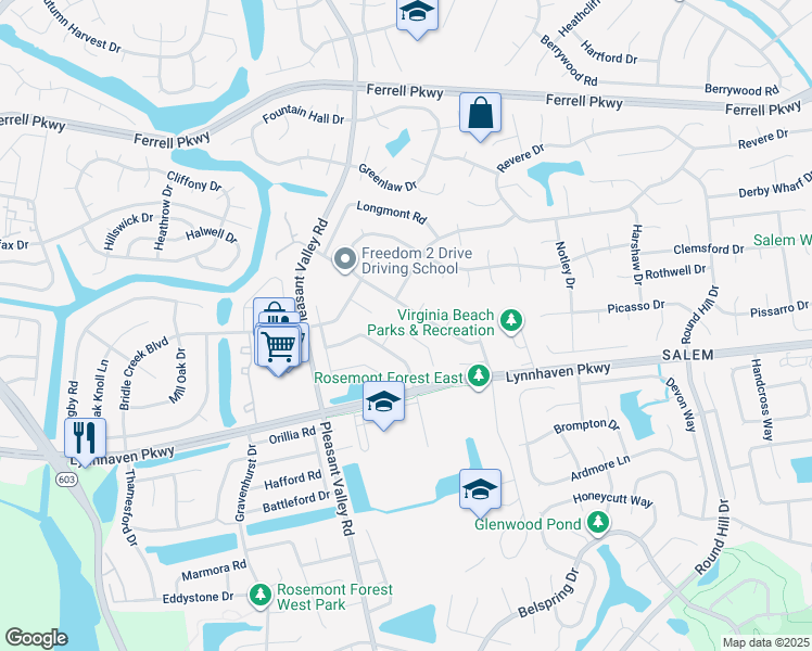 map of restaurants, bars, coffee shops, grocery stores, and more near 1616 Rodeo Drive in Virginia Beach