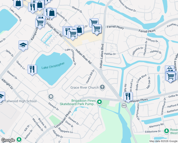 map of restaurants, bars, coffee shops, grocery stores, and more near 1616 Hawks Bill Drive in Virginia Beach
