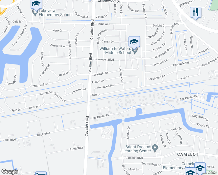 map of restaurants, bars, coffee shops, grocery stores, and more near 1001 Robinson Road in Portsmouth