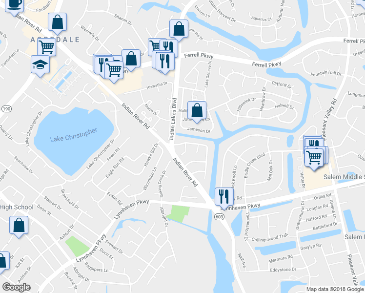 map of restaurants, bars, coffee shops, grocery stores, and more near 5281 Settlers Park Drive in Virginia Beach