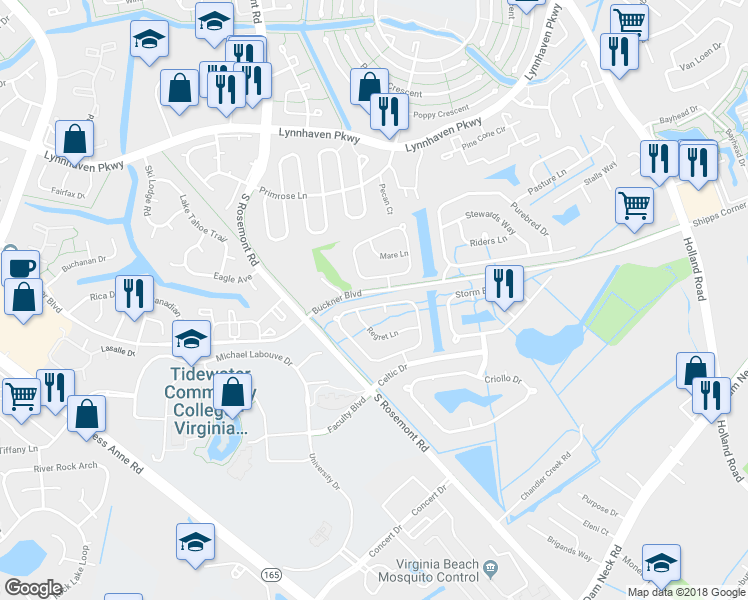map of restaurants, bars, coffee shops, grocery stores, and more near 3637 Light Horse Loop in Virginia Beach
