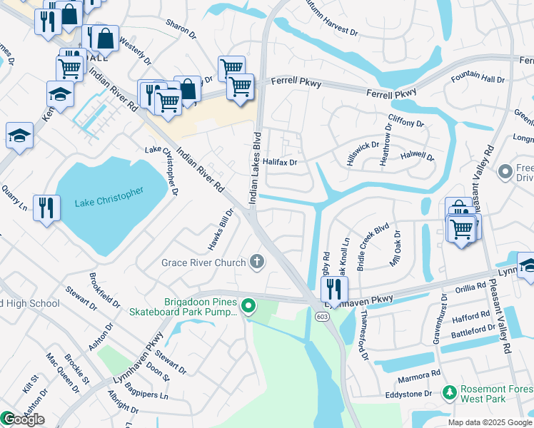 map of restaurants, bars, coffee shops, grocery stores, and more near 5285 Settlers Park Drive in Virginia Beach