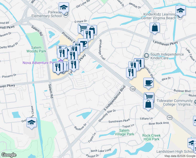 map of restaurants, bars, coffee shops, grocery stores, and more near 1729 Halesworth Lane in Virginia Beach