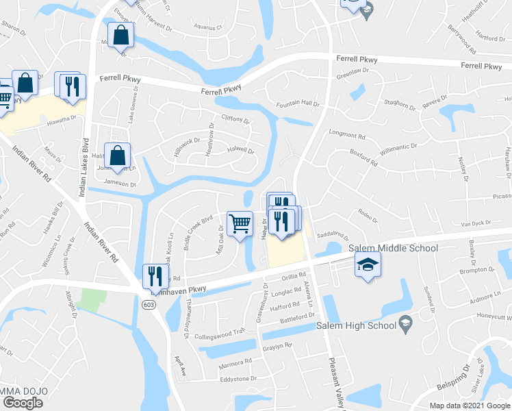 map of restaurants, bars, coffee shops, grocery stores, and more near 1397 Bridle Creek Boulevard in Virginia Beach