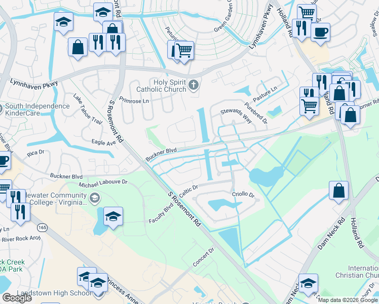 map of restaurants, bars, coffee shops, grocery stores, and more near 1508 Colt Court in Virginia Beach