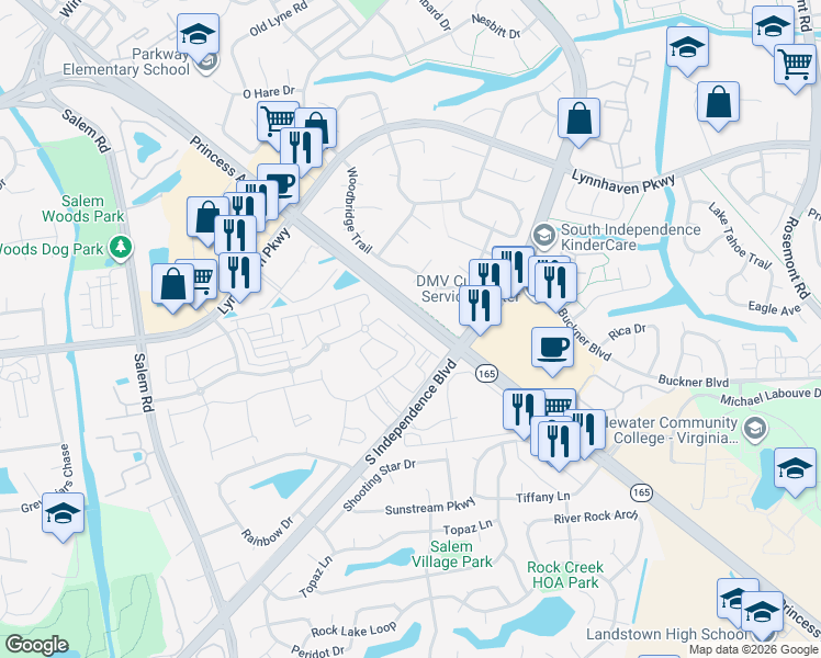 map of restaurants, bars, coffee shops, grocery stores, and more near 3884 Trenwith Lane in Virginia Beach